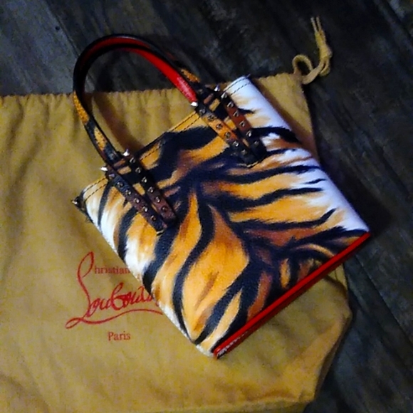 Christian Louboutin Mini CabataTiger Red Leather Studded Crossbody Bag - Picture 3 of 15